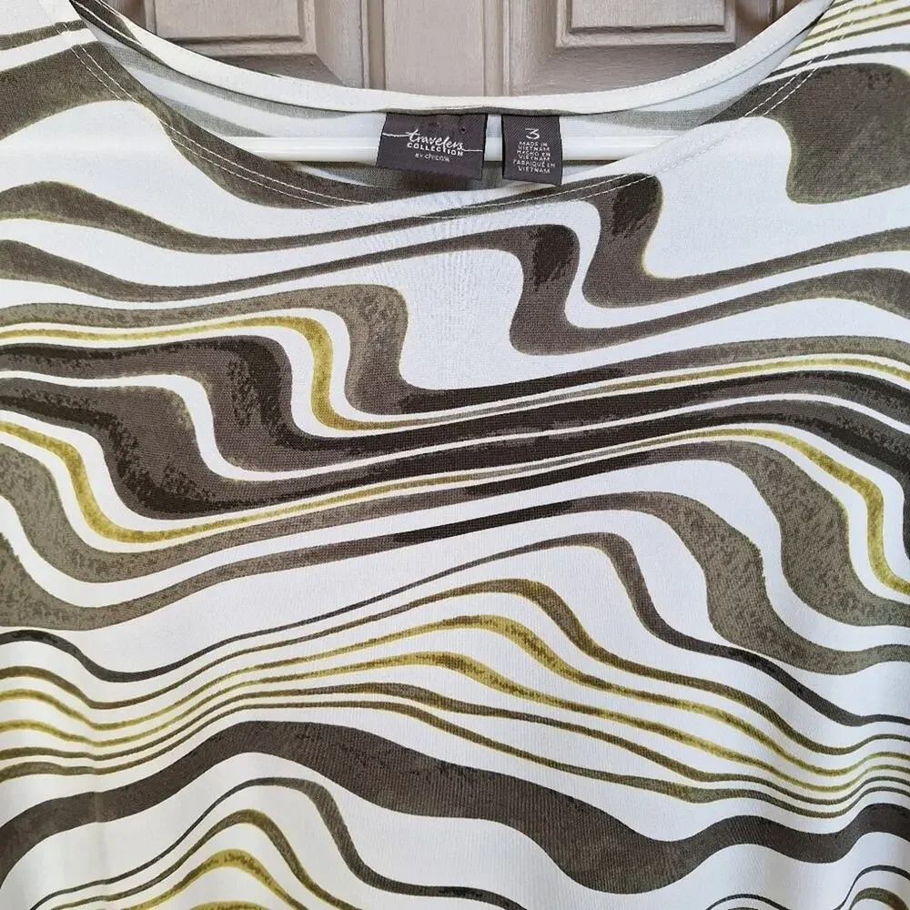 Chico's Traveler Tunic Sz3 (XL) Abstract Print White/Neutrals Stretch Lt Weight